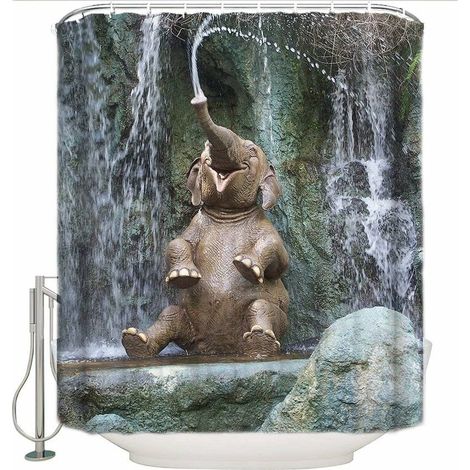 Rideaux De Douche Tissu Rideau De Douche Anti Moisissure,Rideau De Baignoire L'Éléphant,180X180 Rideau De Bain Étanche Avec 12 Crochets