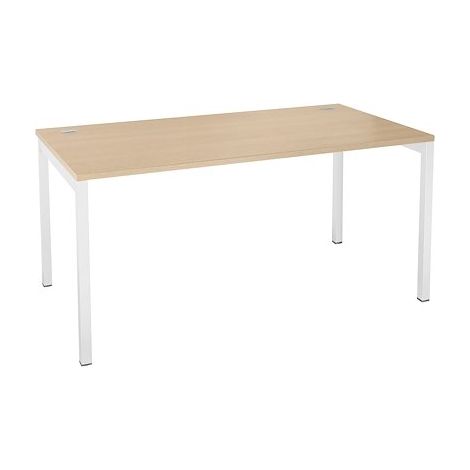 Bureau droit plateau chêne L 160 x P 80 cm, piétement métal couleur blanc - Practica - Maxiburo