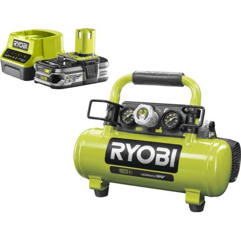 Confezione RYOBI Compressore da serbatoio 18V One Plus - 4L R18AC-0 - 1 batteria 2,5Ah - 1 caricatore rapido RC18120-125