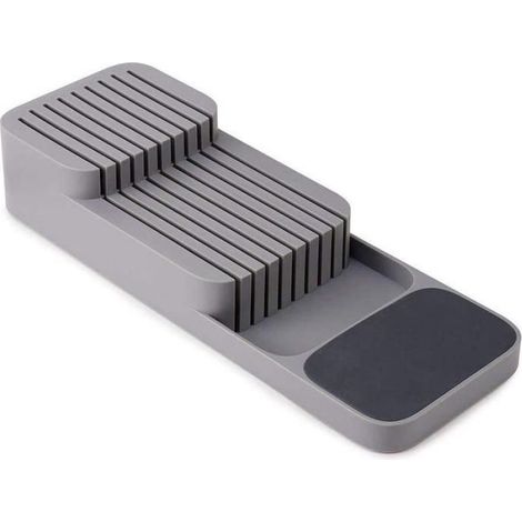 Bloc à couteaux amélioré pour tiroir, organisateur de couteaux à 2 niveaux avec tapis antidérapant, amovible et sécurisé (1/4)
