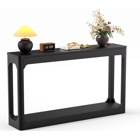 Console d'Entrée Incurvée Table de Canapé Double Plateau en MDF Noir 140 x 30 x 79 cm - PANGIVO (1/5)