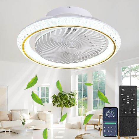 Ventilateur Plafond avec Lumiere et Télécommande, Silencieux, Rotatif à 360°, 6 Vitesses, Dimmable LED,3000-6500K. Or-49cm (1/5)