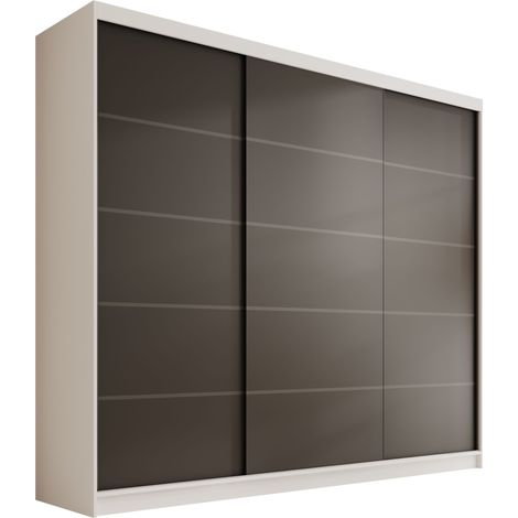 Armoire coulissante 3 portes ANLY 250cm – Grand dressing moderne et fonctionne-Blanc/Noir (1/5)