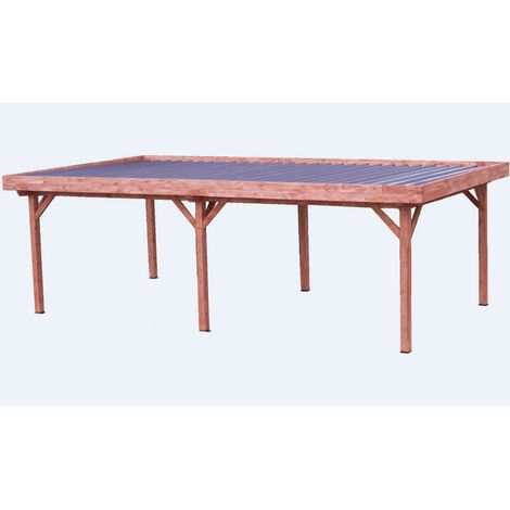 Tonnelle contemporaine en bois OM35700 – Toit plat en sapin contrecollé – Bac acier galvanisé – Surface 24,64 m² – 6 poteaux 120x120mm – PEFC – Garantie 2 ans – Altona (1/4)