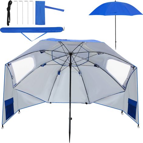 Wolketon Ombrellone multifunzione per spiaggia e giardino UV50+ 210 cm, leggero, portatile, con borsa e picchetto da terra Blu