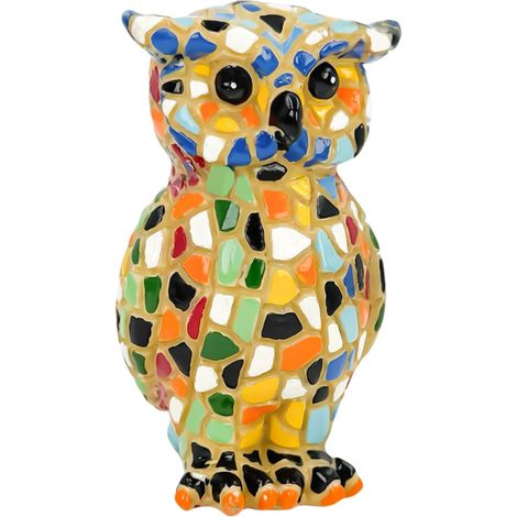 Statuina a forma di gufo in resina, design multicolore, ideale per l'arredamento della casa, regalo originale ed elegante