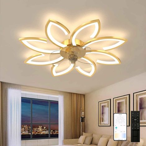 Ventilateur de plafond avec lumières, plafonnier LED à intensité variable 3 couleurs, télécommande et application, 6 vitesses, minuterie, 90 cm