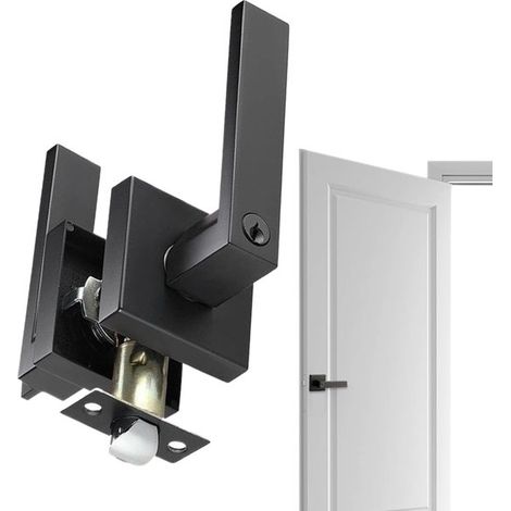 Manilla de puerta con cerradura，Herrajes de alta resistencia，Seguridad para el hogar，Manilla de puerta para mayor privacidad，19 x 14 cm，Negra