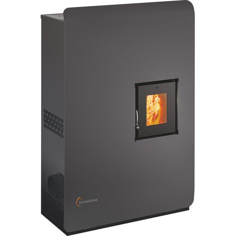 Poêle à granulés hermétique 8.0 plus Gris – Brûleur acier inoxydable et fonte – Sortie de fumée supérieure latérale – Profondeur 26 cm