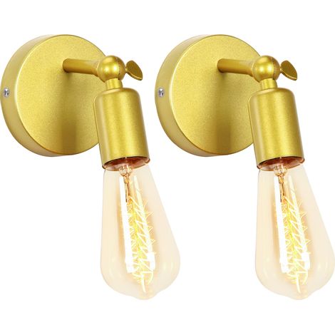 Lámpara de Pared Vintage E27 Retro Industria 180° Giratorio Iluminación de Pared Interior para Sala Dormitorio Pasillo Dorada 2PCS