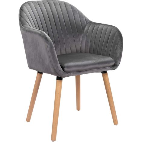 WOLTU 1x Sillas de Comedor Nordicas Estilo Vintage Juego de 1 Sillas de Cocina Sillas Tapizada con Reposabrazos en Terciopelo Estructura de Madera Sillas de Escritorio Gris Oscuro A