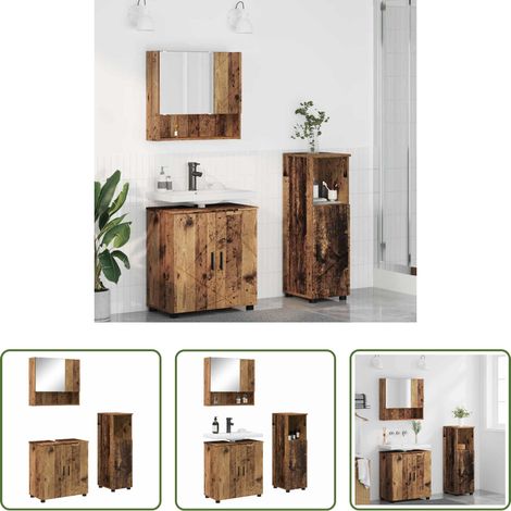 vidaXL Meuble sous lavabo - Ensemble de mobilier de salle de bain 3 pcs Bois Ancien (1/5)