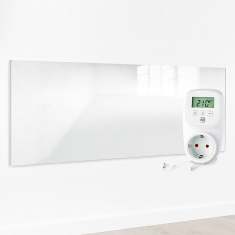 UMBRELLA® Chauffage infrarouge en verre 700 W avec thermostat TH12 – Panneau chauffant efficace avec technologie Carbon Crystal et interrupteur On/Off – Radiateur mural plat en verre de sécurité (1/5)