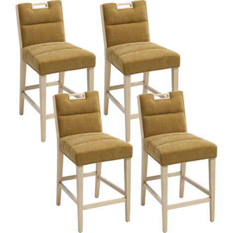 Wahson Lot de 4 Tabouret Bar Bois sans Accoudoirs, Chaise Haut Bar en Chenille, Tabourets de Comptoir pour Ilot Central, Cuisine, Salle à Manger, Jaune (1/5)