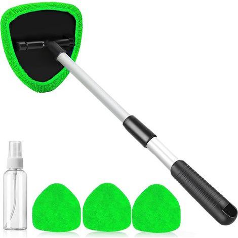 Windshield cleaning tools, car interior glass cleaning kit, with retractable handle and 3 easy-to-install reusable microfiber cleaning pads, car windshield wiper brush set, suitable for cars and homes (1/5)