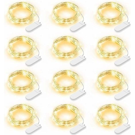 12 LED-Lichterkette, 20 LEDs batteriebetrieben, IP65 wasserdicht, LED-Dekoration für Schlafzimmer, Weihnachten, Hochzeit, Party, Garten, Warmweiß (Warmweiß)