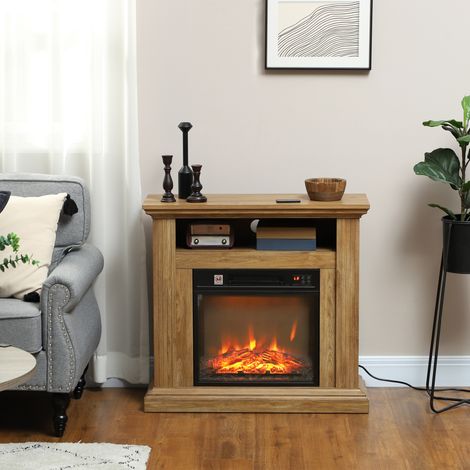 Cheminée électrique 1800 W avec flamme 3D, minuterie et télécommande, en bois, métal et verre, 81,5 x 30 x 76,2 cm, marron (1/5)