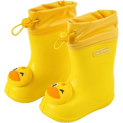 MINKUROW Regenstiefel Unisex-Kinder Gummistiefel für Mädchen und Jungen Wasserdichte rutschfeste Outdoor-Gummi-Regenschuhe, Gelbe Ente, Schuhlänge 14 cm (1/5)