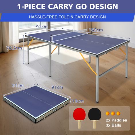 Table de tennis pliable professionnelle 182x91cm, set de ping-pong portable avec filet, 2 raquettes et 4 balles, montage rapide, intérieur/extérieur pour adultes et ados (1/5)