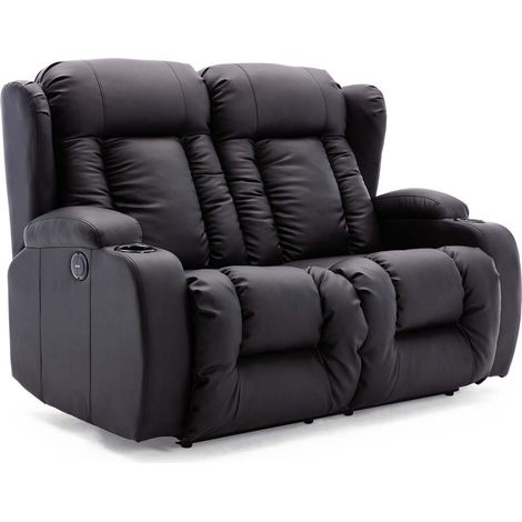CAESAR HIGH BACK  ELECTRIC BOND GRADE LEATHER RECLINER 3+2+1 SOFA ARMCHAIR SET  BLACK 2 SEATER
