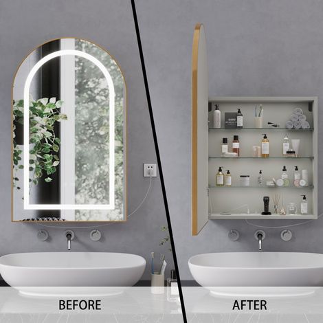 Meuble miroir salle de bain LED antibuée prise EU rangement mural 3 couleurs blanc (1/5)