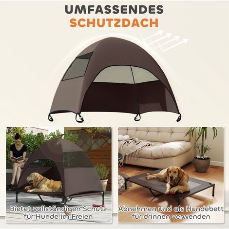 Panier surélevé pour chien avec toit, extérieur grand format, 106x76x99 cm, teinte café (1/4)