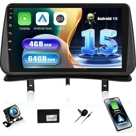 4 Go et 64 Go Android 15 Autoradio pour Clio 3 2005-2014 avec CarPlay Android Auto Mirror Link – Clio 3 Écran Tactile 9 Pouces Voiture, WiFi Bluetooth 5.0 FM/RDS 32EQ USB avec Caméra (1/5)