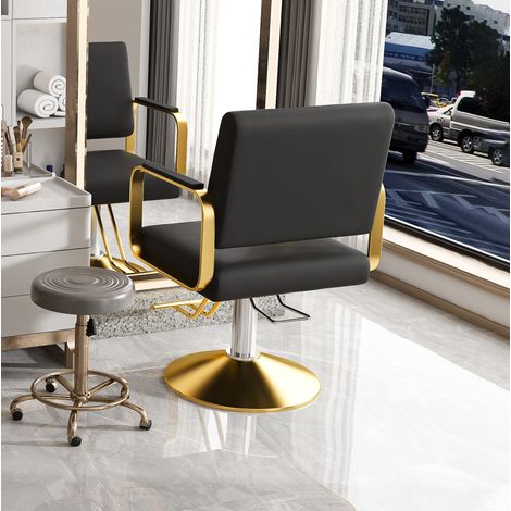 Fauteuil de coiffure hydraulique 90x56x92 cm en métal noir, pivotant 360°, pour salon FloraGrace (1/5)