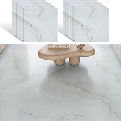 Dalle Adhesive Sol Effet Marbre Gris Brumeux Carrelage Adhesif Sol Marbre Blanc Salle de Bain Carreaux Adhesif Cuisine Dalles PVC Garage Imperméable 30 cm × 30 cm 12 Pièces (1/5)