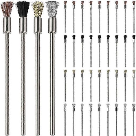 40 brosses métalliques allongées pour le nettoyage, brosses de nettoyage en fil d'acier, stylo antirouille, mandrin de 3 mm Ru jn (1/5)