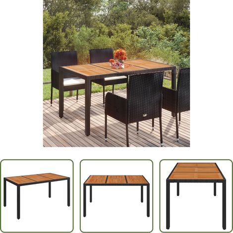 vidaXL Poly Rattan -  Gartentisch mit Holzplatte Schwarz 150x90x75 cm Poly Rattan (1/5)