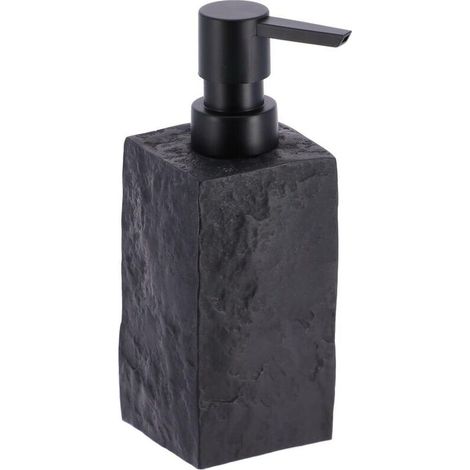 Distributeur a savon 350 ml polyresine carre effet pierre pompe noir mat - noir - Tendance (1/2)