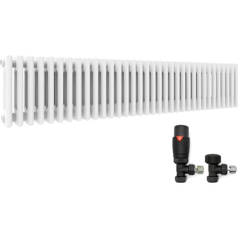 ELEGANT Traditional Radiator White 300 x 1505 mm Designer Horizontal Column Radiator Cast Iron Style Triple Rads and Anthracite Thermostatic Radiator Valves (1/5)