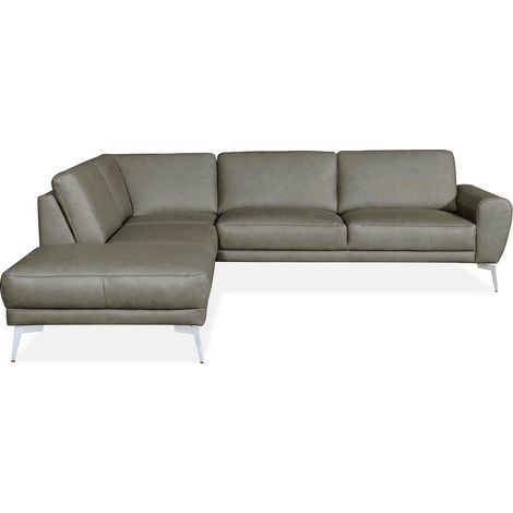 Canapé d'angle en 100% TOUT cuir italien de prestige 6/7 places SPANIA, taupe, cuir uni, angle gauche