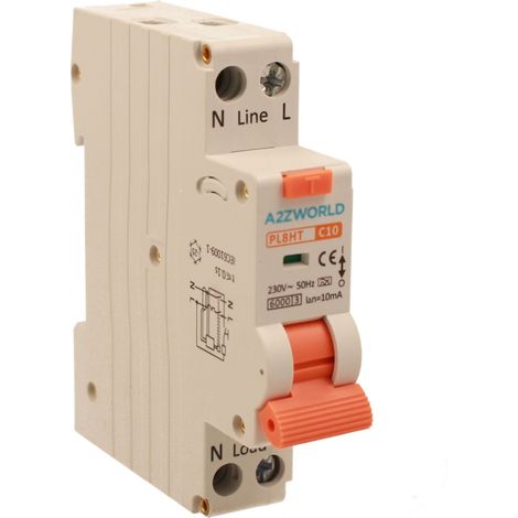 RCBO Interruttore Magnetotermico Differenziale Tipo A Curva C 1P+N 1M 6000A 10mA Per Zone Umide AC 230V IP20 IEC61009-1 PL8HT, Corrente Disponibili 6A 10A 16A 20A 25A 32A (C10A)