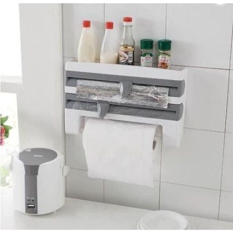 (Grau) Aluminiumfolien-Papierhalter, Küchen-Wandmontage, einfach zuzuschneiden