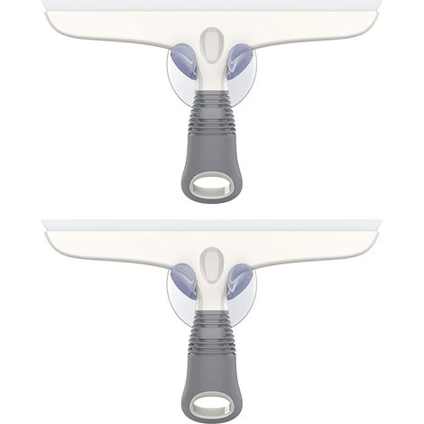 Lot de 2 Raclettes Vitre Silicone avec Support Ventouse, Raclette Vitre Professionnel pour Pare-Brise de Voiture, Fenêtre, Porte de Douche, Salle de Bain, Blanc et Gris (1/2)