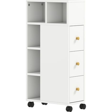 CHICFURN Mueble de baño estrecho 20x40x80 cm de madera blanca con ruedas, 3 cajones (1/5)