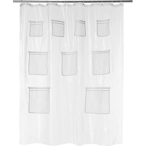 Rideau De Douche Interieur - PEVA 8 Gauge - 9 Poches Maille - 183 x 183 Cm - 1 Unite (1/4)