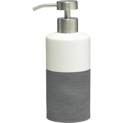 1 - Pompe à savon - Porcelaine - Peinte à la main - Surface striée pour adhérence - Salle de bains cuisine toilettes - Gris