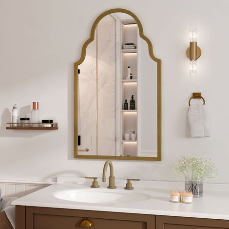 Miroir rectangulaire bronze 61x101 cm cadre métallique,décoration murale pour salle de bain,salon et chambre.