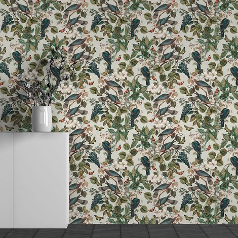 Papier peint panoramique - Motif Fleurs Oiseaux - 130 cm x 81 cm (1/3)