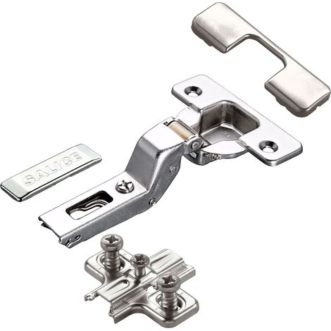 2 x Salice Topfband 110° Serie 200 Bohrbild T45 Innenanschlag inkl. Kreuz-Montageplatte Höhe 3 mm mit vormontierten Euroschrauben, Langlochverstellung und Abdeckkappenset Topfscharnier von SOTECH (1/4)