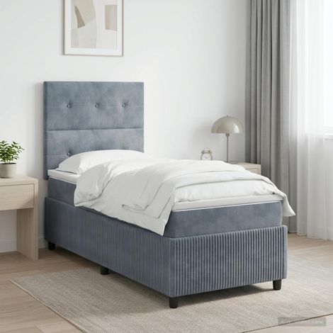 Letto box spring con materasso Grigio Scuro Singolo Velluto vidaXL (1/5)