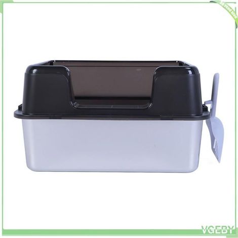Fafeicy Bac à litière pour chat en acier inoxydable Bac à litière en métal et acier inoxydable, 20l, facile animalerie panier Noir (1/5)
