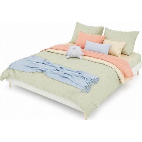 Struttura letto 160x200 cm in tessuto beige e metallo, stile moderno, senza materasso - CHICFURN (1/5)