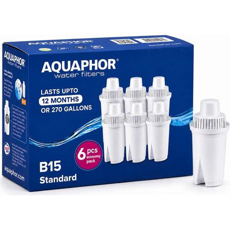 Lot de 6 cartouches filtrantes universelles de rechange compatibles avec toutes les carafes filtrantes Brita Classic et Wilkos 170 l par filtre (1/5)