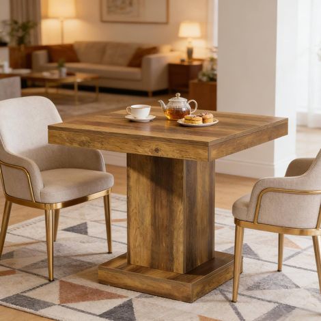Mesa de comedor cuadrada 80 x 80 x 75 cm de MDF marrón DESVIAE (1/5)