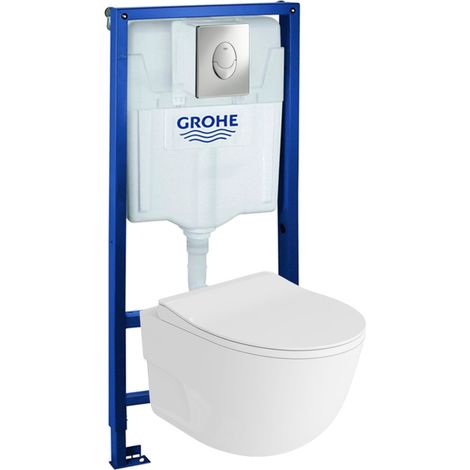 GROHE Bâti-support Skate Air + Lavita WC Roto suspendu blanc sans bord + panneau de commande Delta 25 chrome  Kit complet WC