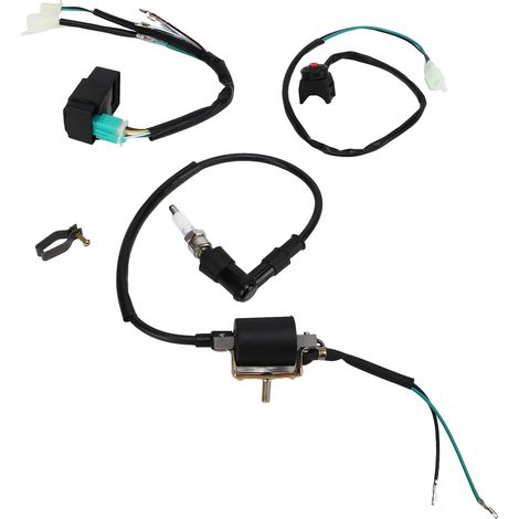 Faisceau câblage démarreur au pied moteur + boîtier CDI bougie bobine allumage commutateur guidon pour 50cc 70cc 110cc 125cc 140cc 160cc moto cross pit bike quad (1/5)